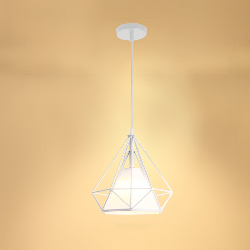 Industrial Cone Ceiling Pendant Single Fabric Hanging Pendant Light with Diamond Iron Cage