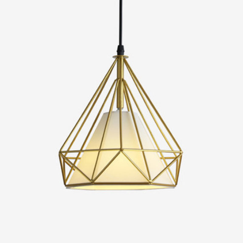 Industrial Cone Ceiling Pendant Single Fabric Hanging Pendant Light with Diamond Iron Cage