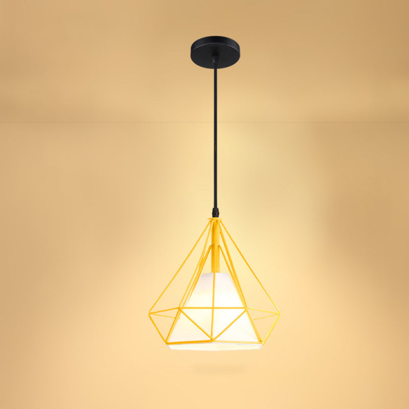 Industrial Cone Ceiling Pendant Single Fabric Hanging Pendant Light with Diamond Iron Cage