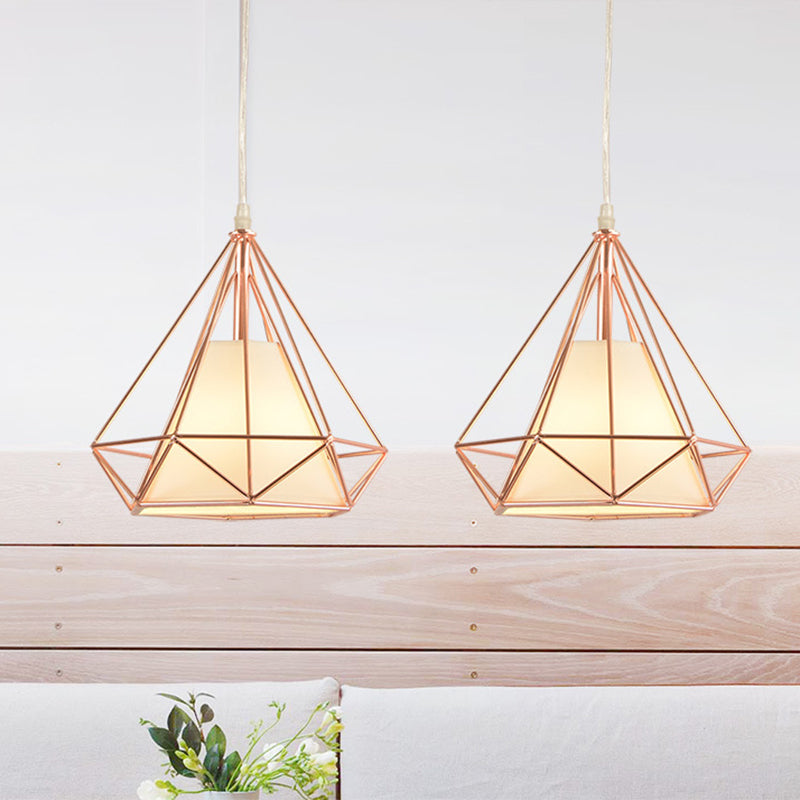 3-Bulb Multi Ceiling Light Vintage Diamond Iron Hanging Light in Gold for Dining Room