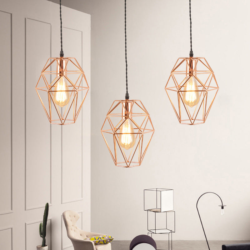 Metal Geometric Shaped Hanging Light Simplicity 1-Light Dining Room Pendant Light Fixture in Rose Gold