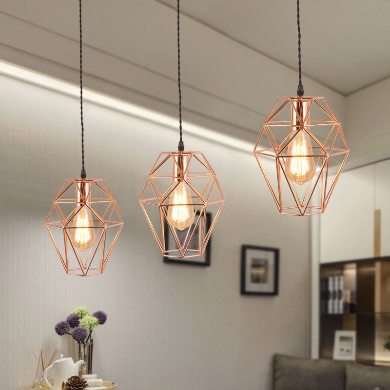 Metal Geometric Shaped Hanging Light Simplicity 1-Light Dining Room Pendant Light Fixture in Rose Gold