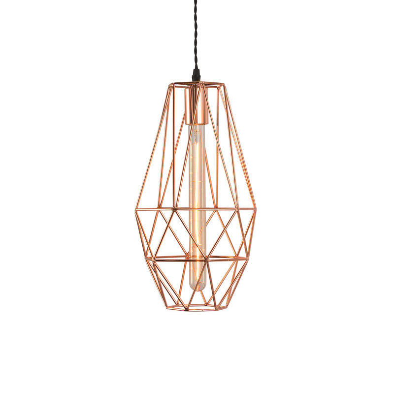 Metal Geometric Shaped Hanging Light Simplicity 1-Light Dining Room Pendant Light Fixture in Rose Gold