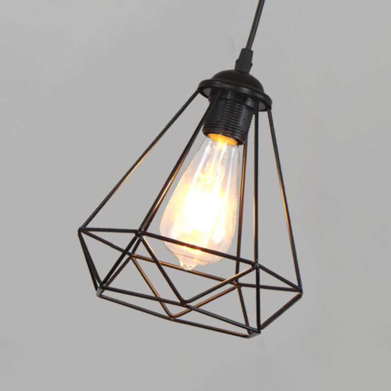 Einzelbulb-Lampe Vintage Diamond Eisendecke in Schwarz zum Esszimmer