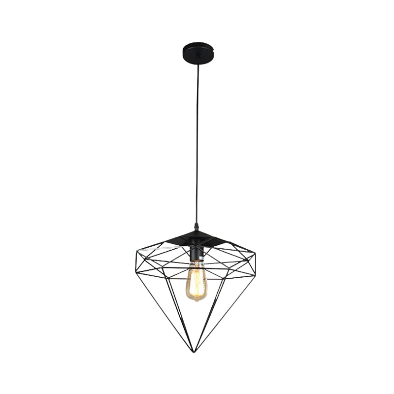 Diamond Cage Iron Hanging Lampe Vintage Single-Bulb-Esszimmer hängend Licht in Schwarz