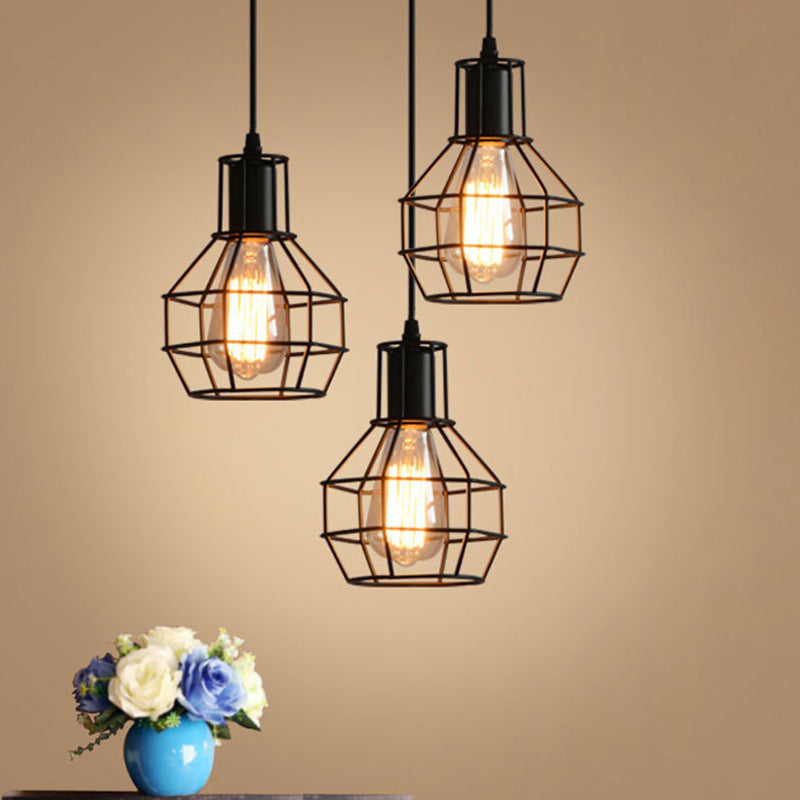 Cage de grenade noire Hanging Light Simplicity Fer 1 Bulbe Dining Room Pendant Lightture