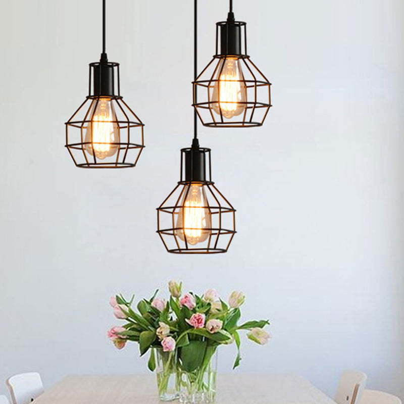 Black Grenade Cage Hanging Light Simplicity Iron 1 Bulb Dining Room Pendant Light Fixture