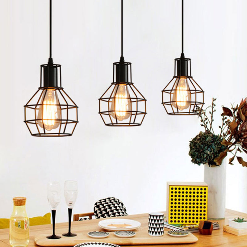 Cage de grenade noire Hanging Light Simplicity Fer 1 Bulbe Dining Room Pendant Lightture