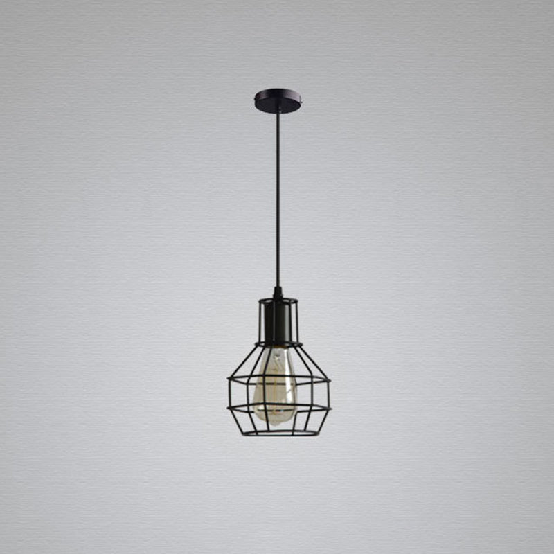 Black Grenade Cage Hanging Light Simplicity Iron 1 Bulb Dining Room Pendant Light Fixture