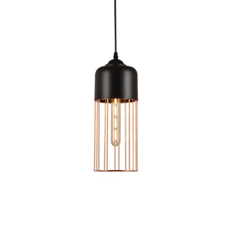 Iron Geometrical Cage Pendant Light Antique 1-Light Dining Salle suspendue Lumière en noir