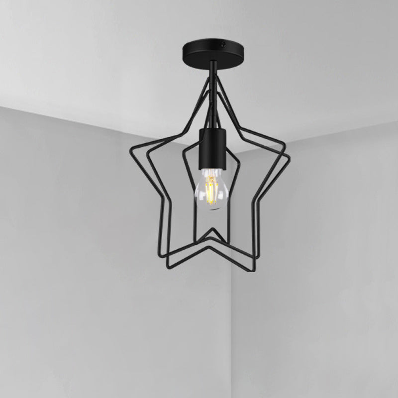 Geometric Shaped Metal Semi Flush Light Simplicity Single-Bulb Corridor Flush Ceiling Light Fixture