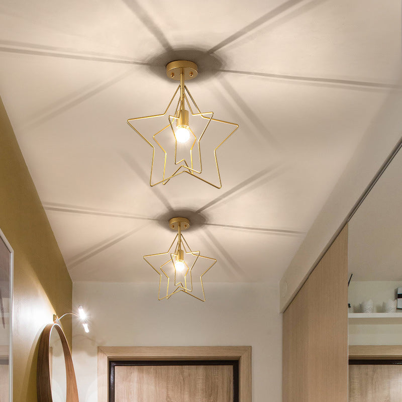 Geometric Shaped Metal Semi Flush Light Simplicity Single-Bulb Corridor Flush Ceiling Light Fixture