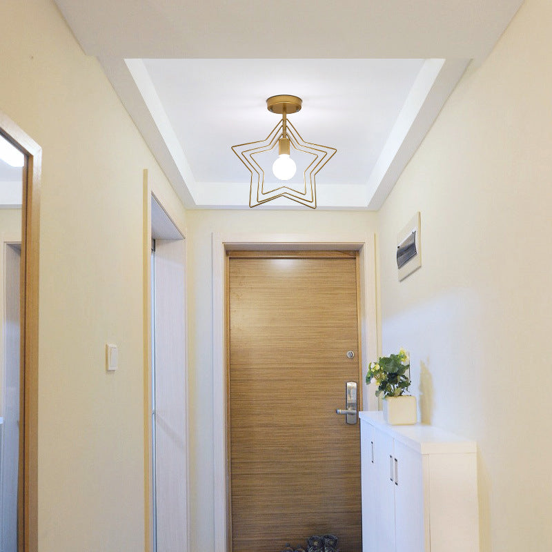 Geometric Shaped Metal Semi Flush Light Simplicity Single-Bulb Corridor Flush Ceiling Light Fixture