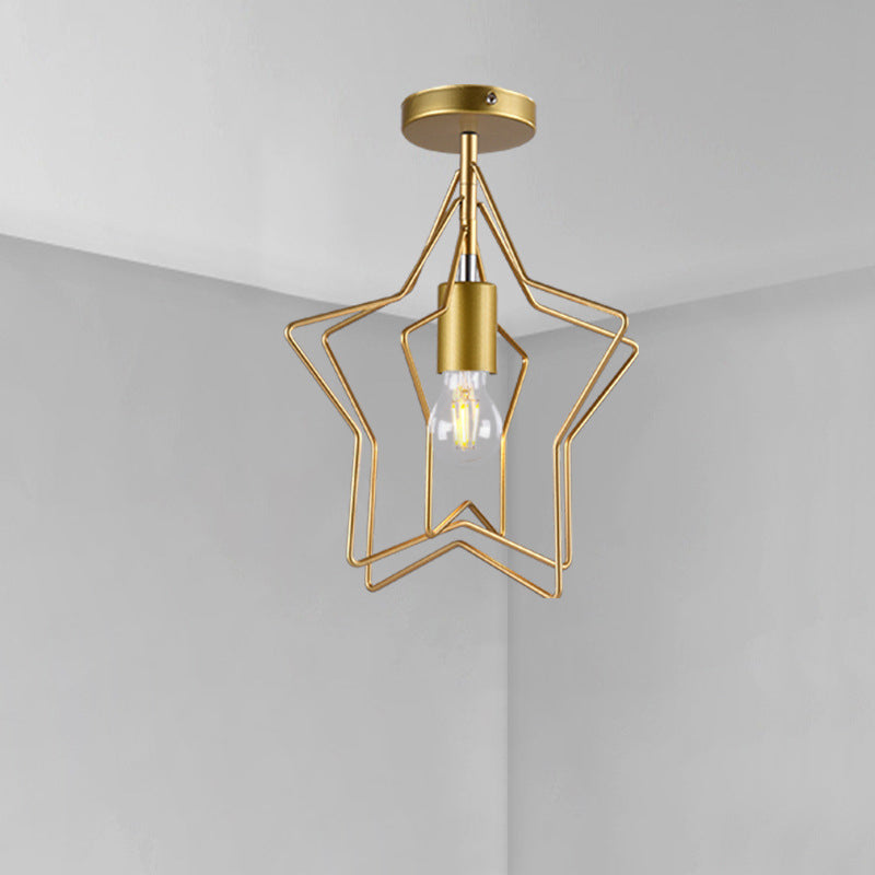 Geometric Shaped Metal Semi Flush Light Simplicity Single-Bulb Corridor Flush Ceiling Light Fixture