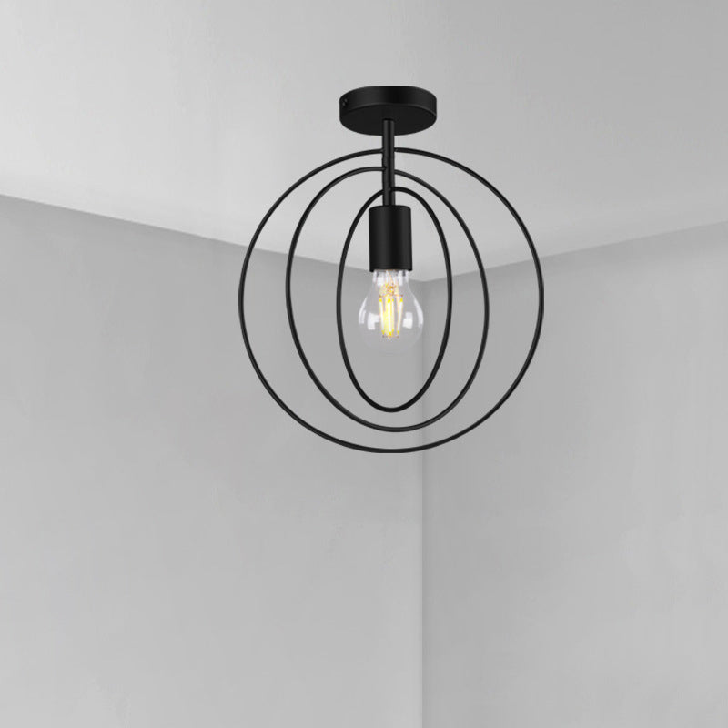 Geometric Shaped Metal Semi Flush Light Simplicity Single-Bulb Corridor Flush Ceiling Light Fixture