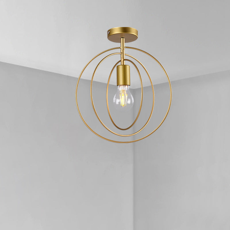 Geometric Shaped Metal Semi Flush Light Simplicity Single-Bulb Corridor Flush Ceiling Light Fixture