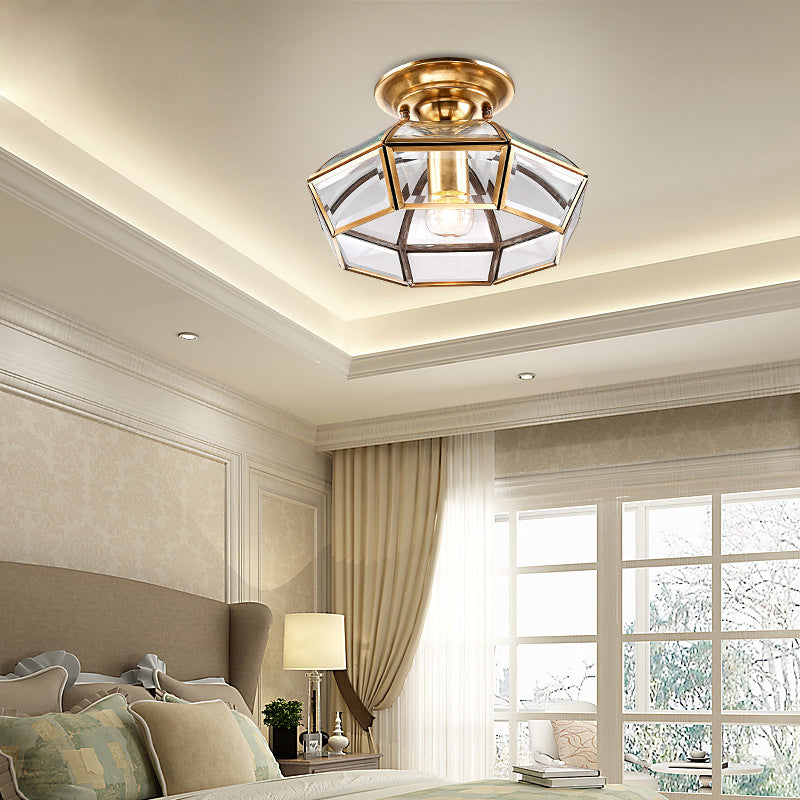 Brass Dome Shaped Semi Flush Light Simplicity Clear Glass 1 Bulb Living Room Flush Ceiling Light Fixture