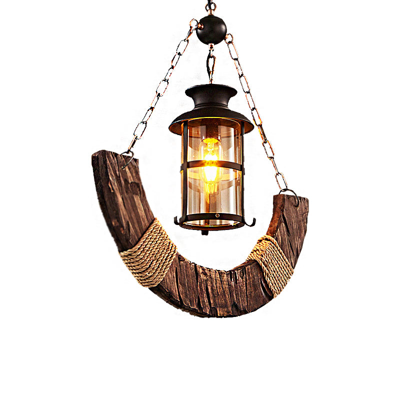 Black Cylinder Pendant Ceiling Light Farmhouse Clear Glass 1 Light Living Room Hanging Lamp with Chain