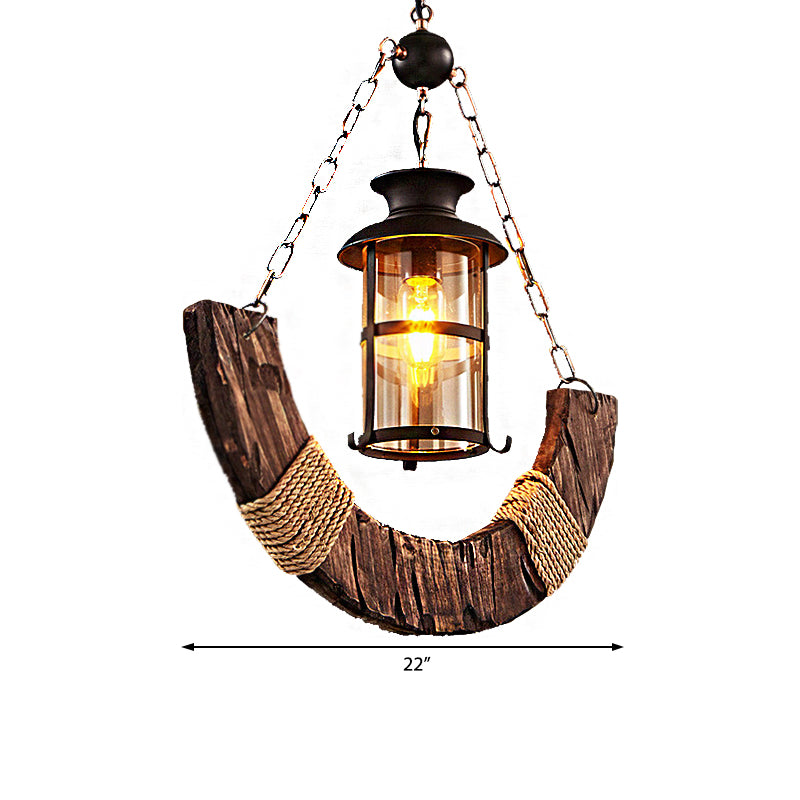 Black Cylinder Pendant Ceiling Light Farmhouse Clear Glass 1 Light Living Room Hanging Lamp with Chain