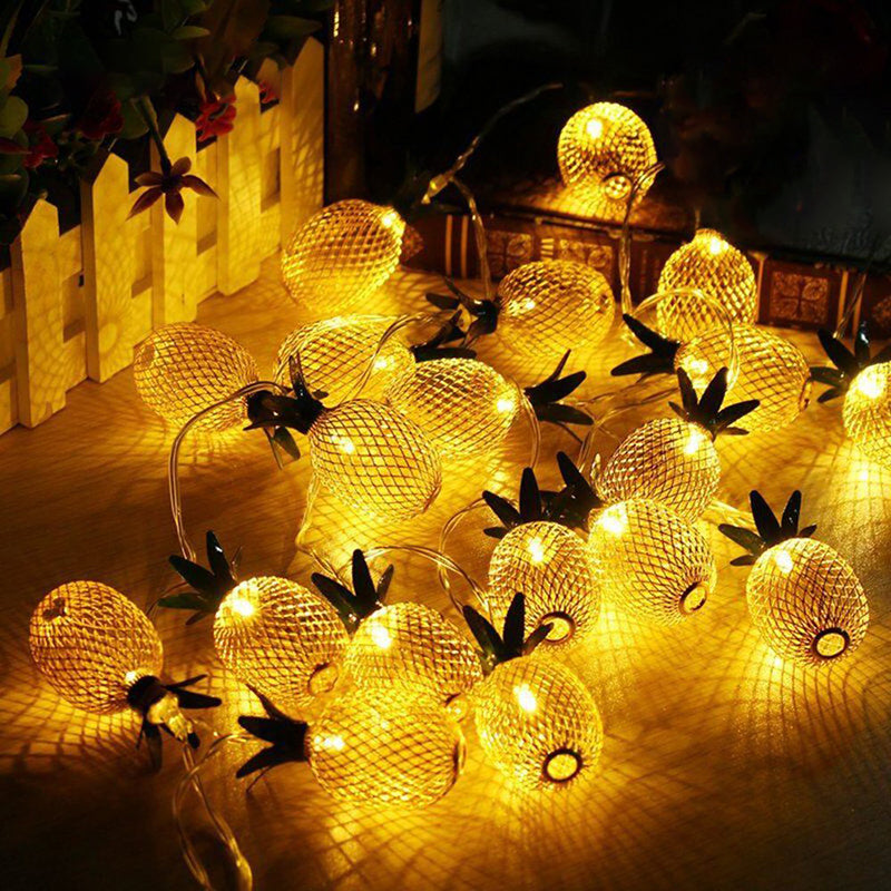 Gold Pineapple Solar LED String Light Art Decor Metal Fairy Lighting for Backyard