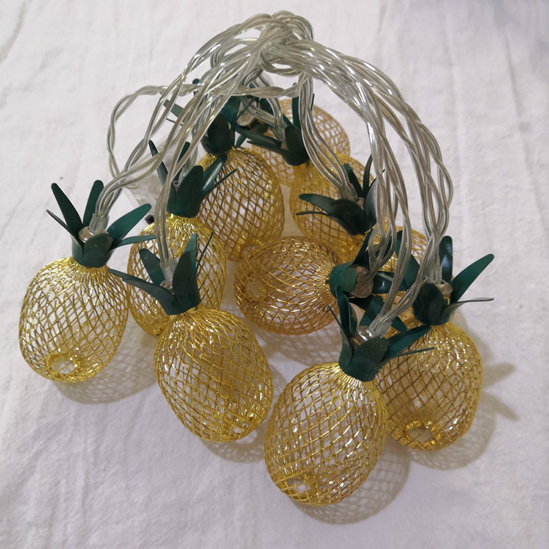 Gold Pineapple Solar LED String Light Art Decor Metal Fairy Lighting for Backyard