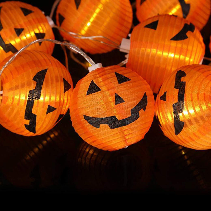 Pumpkin Lantern Fabric String Lamp Art Decor Orange Solar LED Light for Backyard