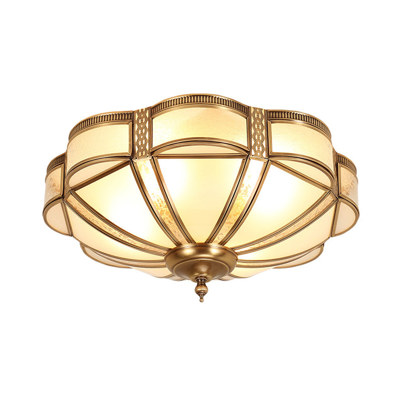 Scalloped Led Bedroom Flush Monte Lighting Classic Frost Glass Gold Semi Flush Chandelier