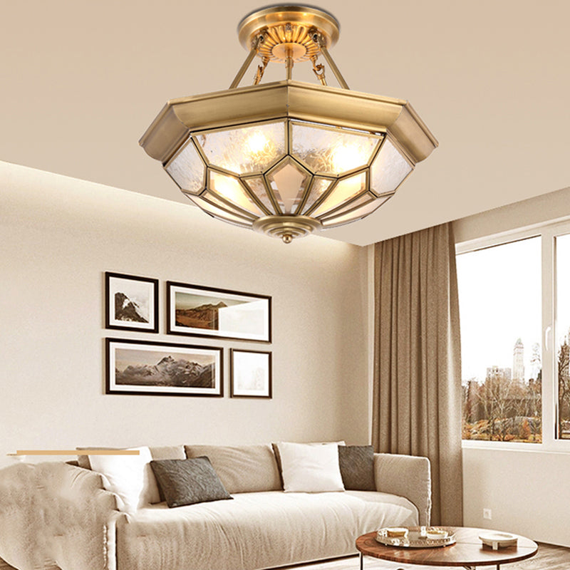 Traditional Dome Shaped Semi Flush Chandelier 6 Heads Frost Glass Ceiling Mounted Light in Gold