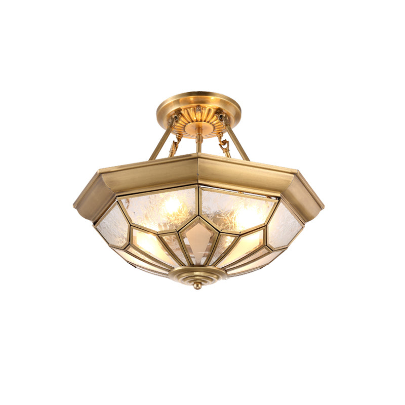 Traditional Dome Shaped Semi Flush Chandelier 6 Heads Frost Glass Ceiling Mounted Light in Gold