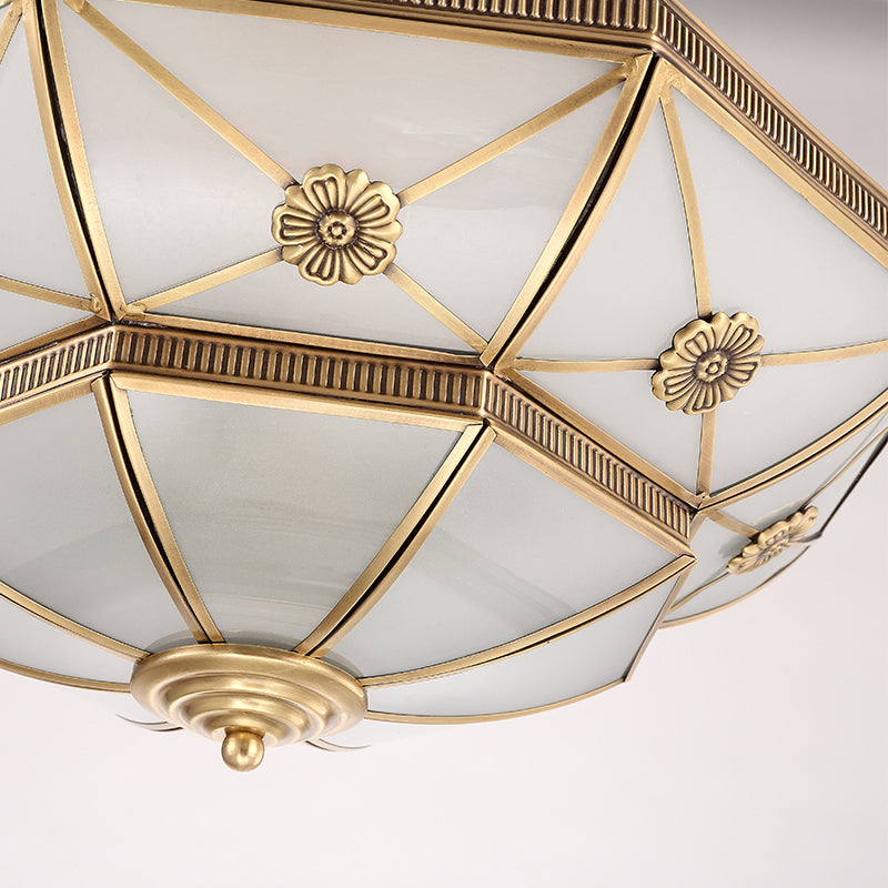 Traditional Dome Shaped Semi Flush Chandelier 6 Heads Frost Glass Ceiling Mounted Light in Gold