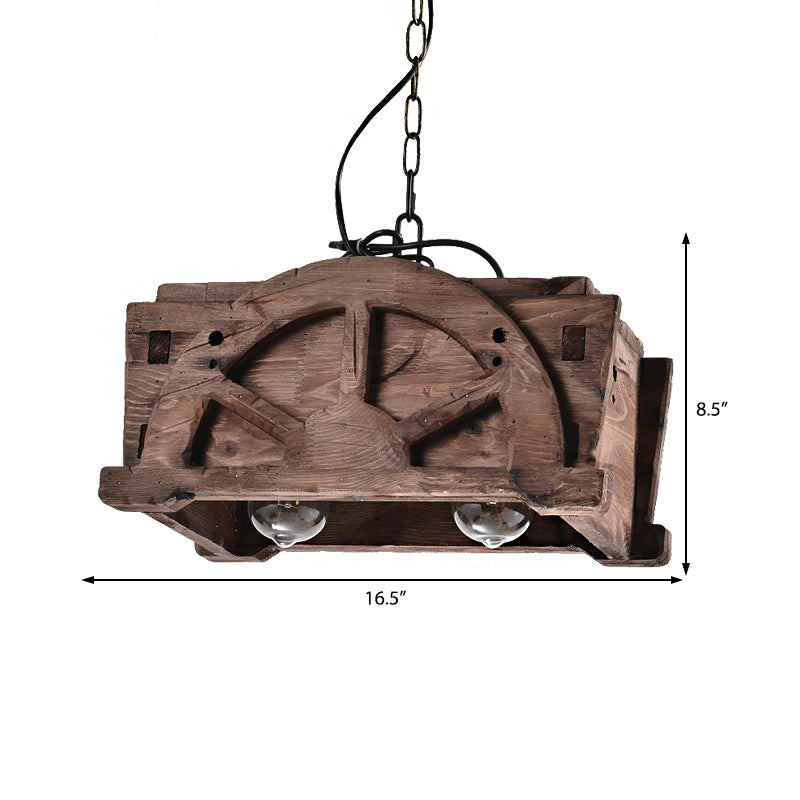 Duidelijke glazen bruine hanglamp rechthoek Rechthoek 2-licht loftstijl Kroonluchter Lamp met hout met hout