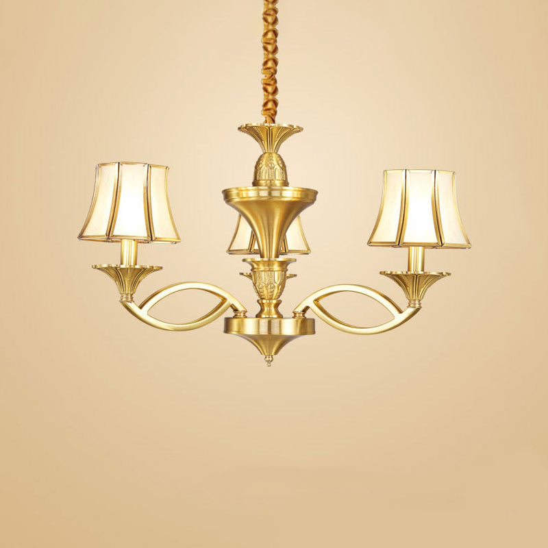 Taps vormig gevormd glas met patroon kroonluchter verlichting klassieke woonkamer hanglamp in goud