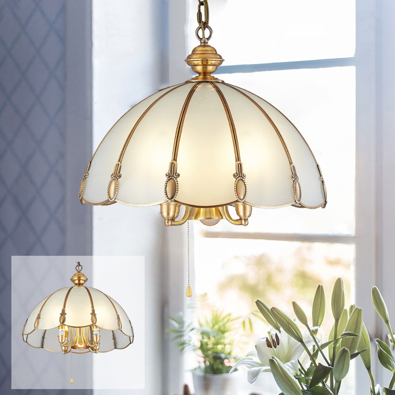 Opal Glass Scalloped Shaped Ceiling Lighting Minimalism 5 Bulbs Dining Room Chandelier Light Fixture in Gold