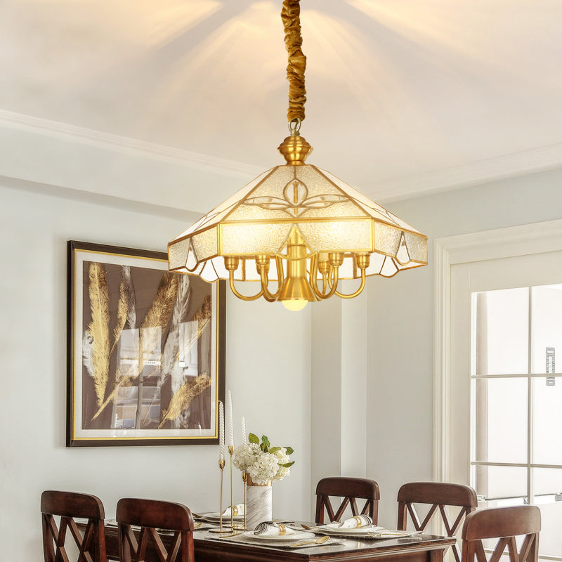 Nickel Geometric Shaped Chandelier Pendant Light Classic Frosted Glass Dining Room Hanging Light