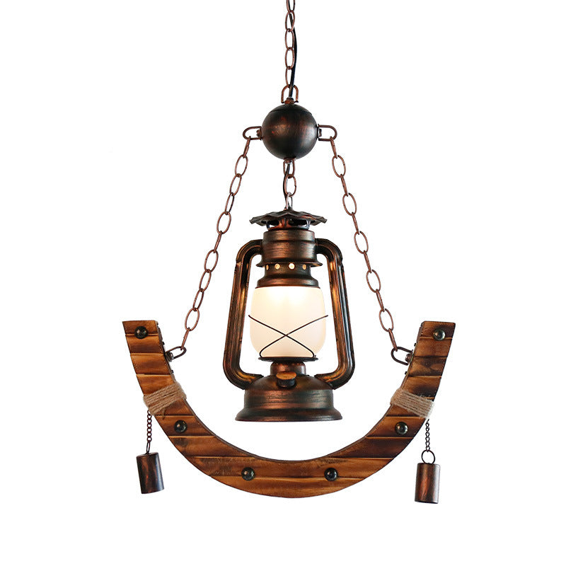 Matte noir 1 pendentif léger éclairage industriel lanterne en verre givré lampe pour salle à manger avec chaîne