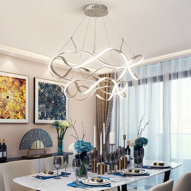 Gold Seamless Curve Chandelier Lighting Minimalist Aluminum LED Pendant Light Fixture