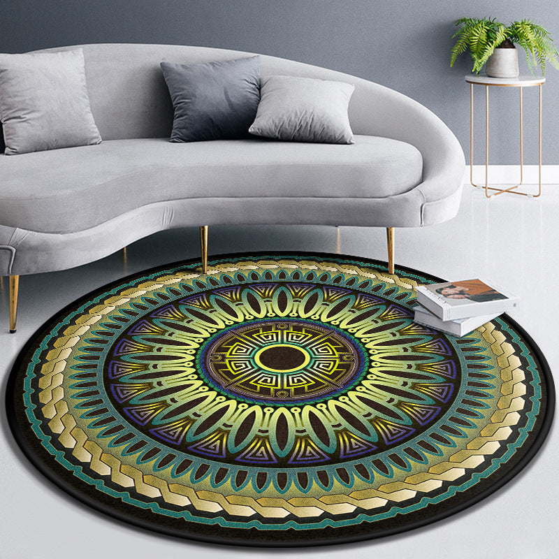 Multicolor Concentric Round Rug Polypropylene Moroccan Rug Non-Slip Washable Pet Friendly Carpet for Living Room