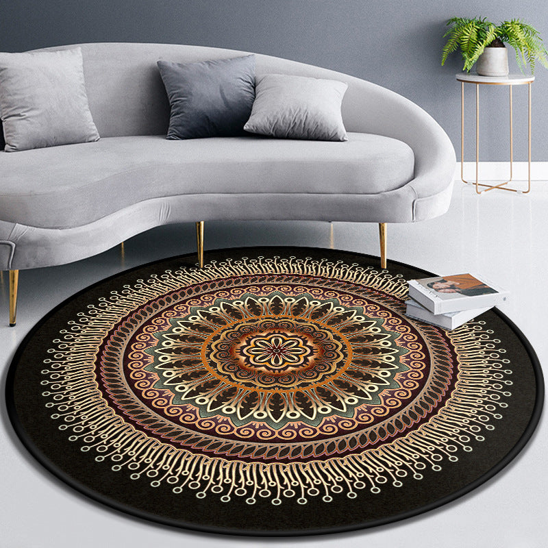 Multicolor Concentric Round Rug Polypropylene Moroccan Rug Non-Slip Washable Pet Friendly Carpet for Living Room