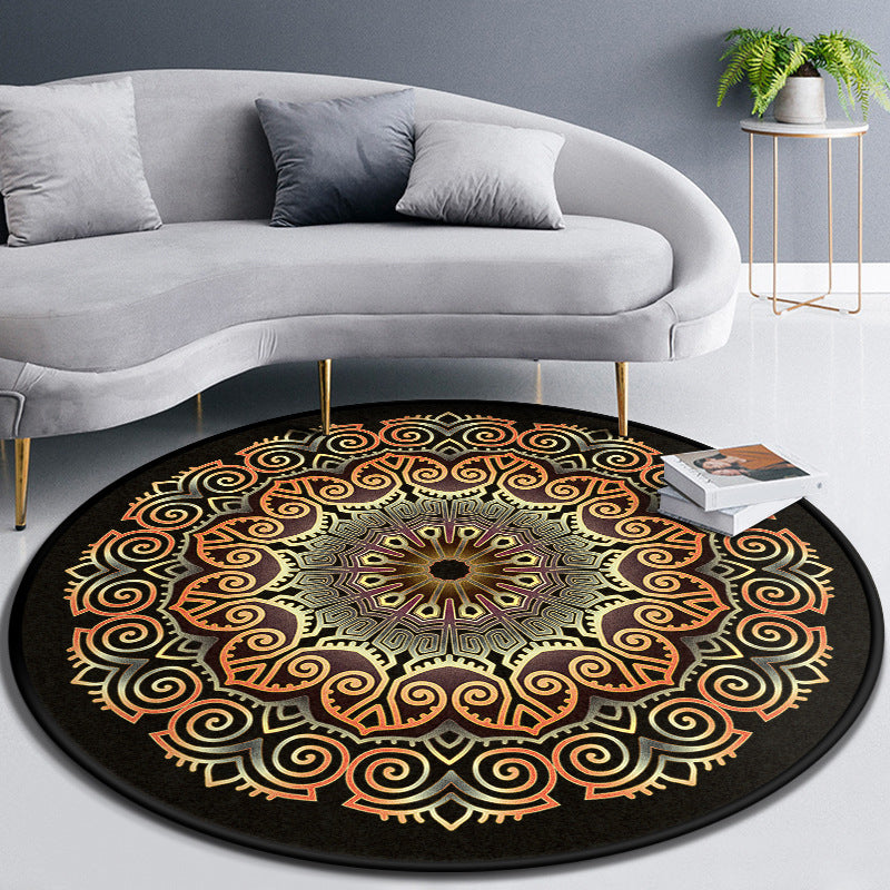 Multicolor Concentric Round Rug Polypropylene Moroccan Rug Non-Slip Washable Pet Friendly Carpet for Living Room