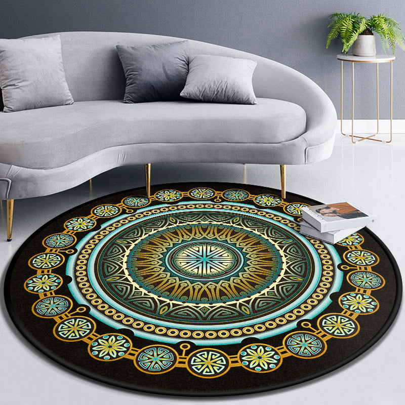 Multicolor Concentric Round Rug Polypropylene Moroccan Rug Non-Slip Washable Pet Friendly Carpet for Living Room