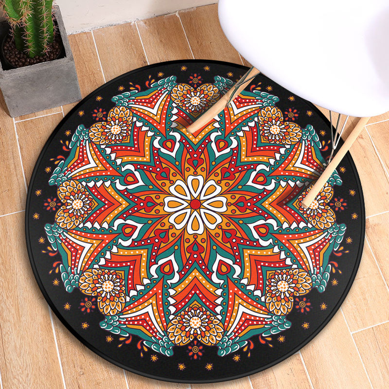 Turkish Blooming Flower Rug Multicolored Polypropylene Rug Machine Washable Pet Friendly Non-Slip Backing Area Rug for Door