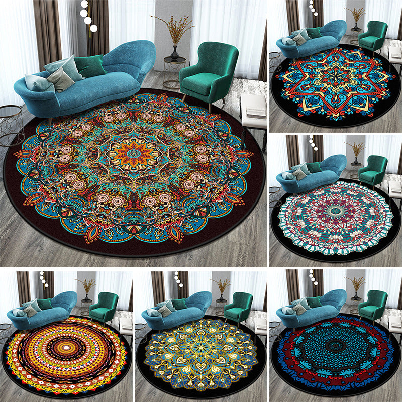 Bohemian Living Room Rug Multicolor Mandala Rug Polyester Stain Resistant Washable Anti-Slip Backing Rug for Hall