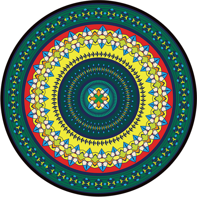 Bohemian Living Room Rug Multicolor Mandala Rug Polyester Stain Resistant Washable Anti-Slip Backing Rug for Hall