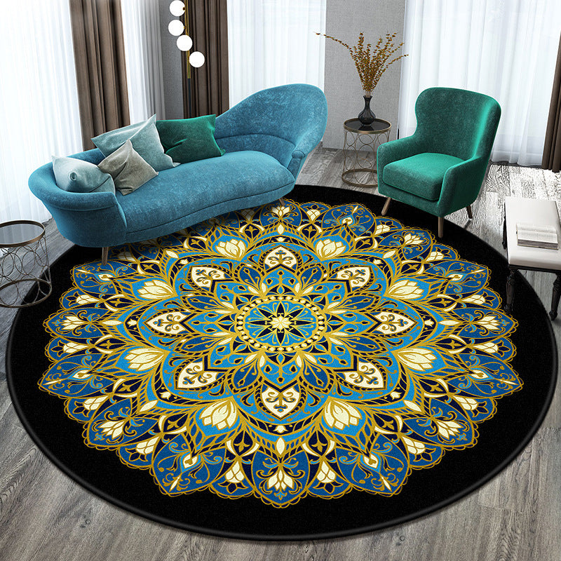 Bohemian Living Room Rug Multicolor Mandala Rug Polyester Stain Resistant Washable Anti-Slip Backing Rug for Hall