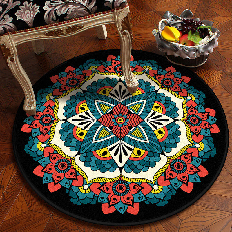 Moroccan Mandala Rug Multi-Colored Synthetics Rug Stain Resistant Anti-Slip Machine Washable Carpet for Dining Room