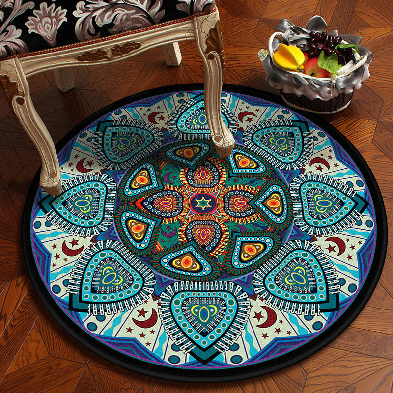 Moroccan Mandala Rug Multi-Colored Synthetics Rug Stain Resistant Anti-Slip Machine Washable Carpet for Dining Room