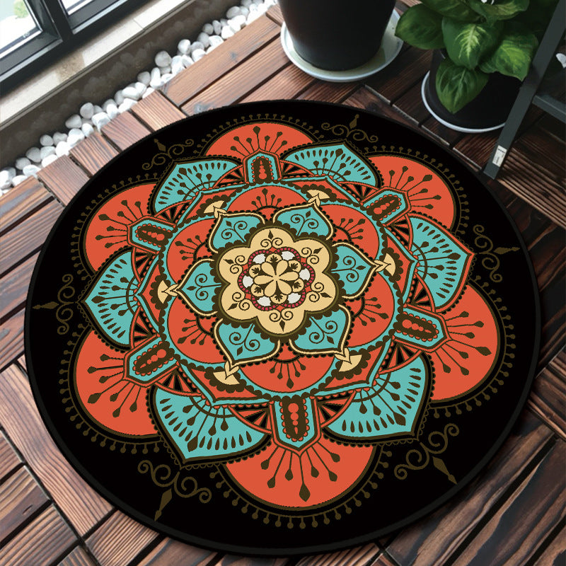 Unique Multicolored Mandala Rug Synthetics Moroccan Rug Stain Resistant Non-Slip Backing Machine Washable Rug for Front Door