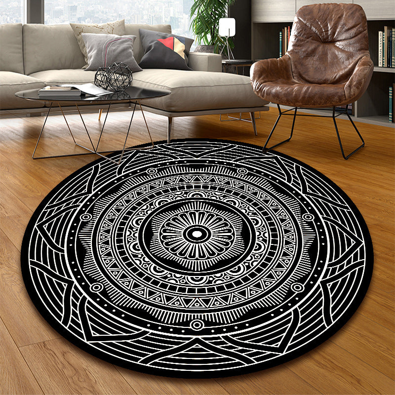 Unique Multicolored Mandala Rug Synthetics Moroccan Rug Stain Resistant Non-Slip Backing Machine Washable Rug for Front Door