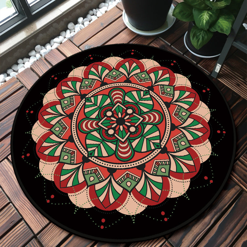 Unique Multicolored Mandala Rug Synthetics Moroccan Rug Stain Resistant Non-Slip Backing Machine Washable Rug for Front Door