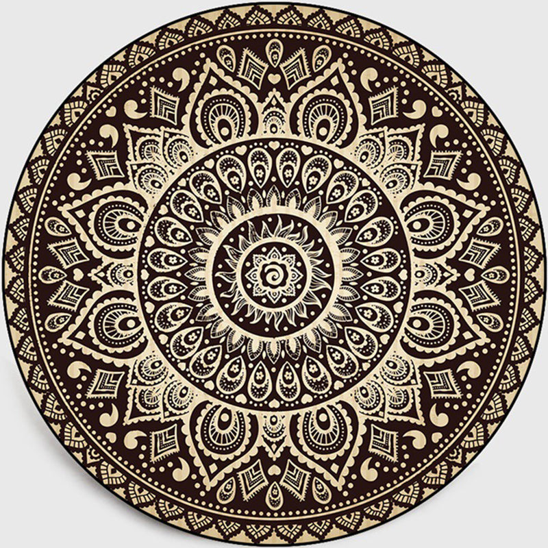 Retro de color oscuro de color oscuro polipropileno mandala alfombra estampada estampada alfombra antideslizante para mascotas para sala de estar para sala de estar